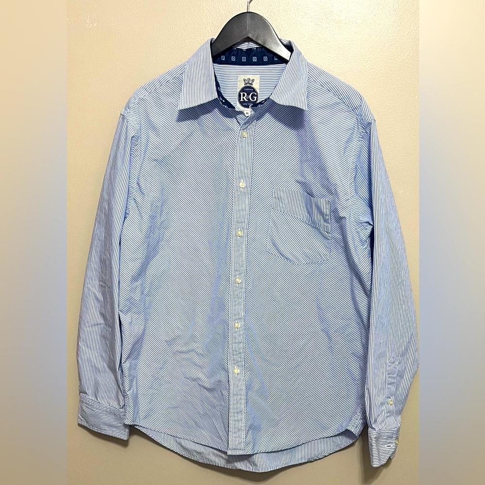 R&G London New York Mens Stripe Oxford Long Sleeve Button Up Shirt Size XL